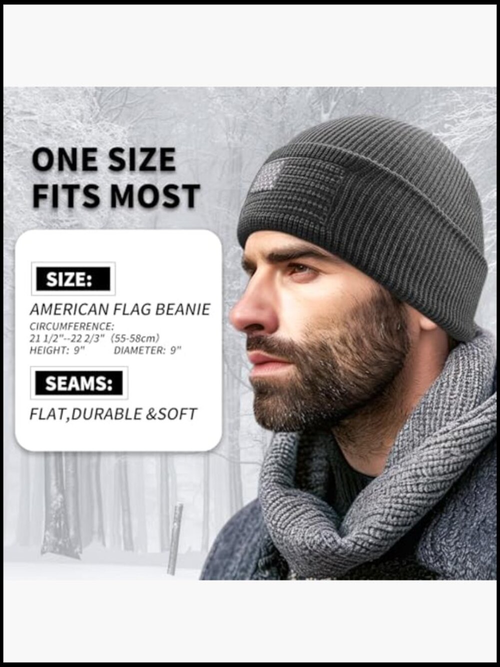 American Flag Embroidered Tactical Winter Knit Cuffed Beanie Hat - Picture 3 of 7